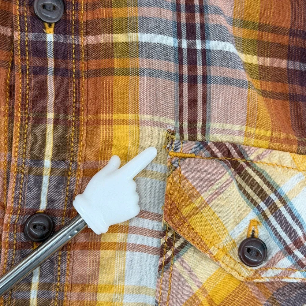 The‎ North Face Plaid Shirt Mens M Orange Yellow Short Sleeve Button Up Pocket